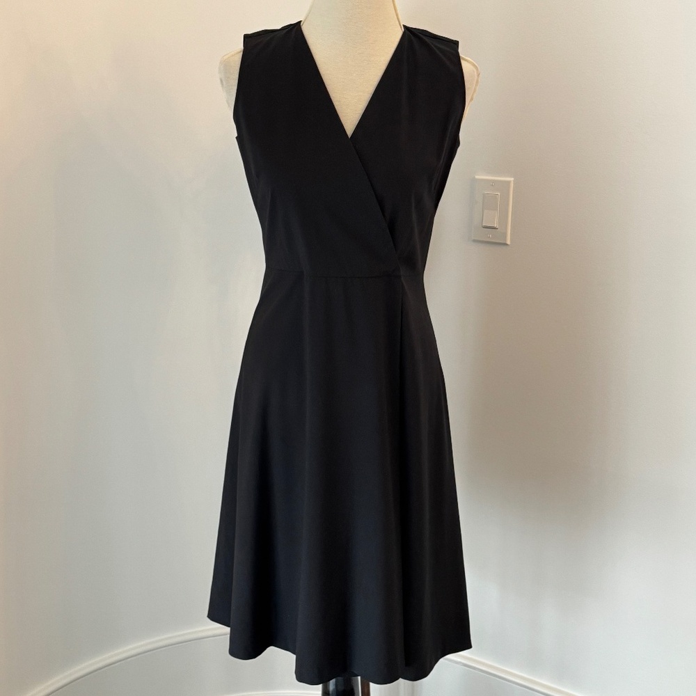 JIL SANDER Black Sleeveless A-Line Wrap Midi Wrap Dress IT 40 Poly Blend
